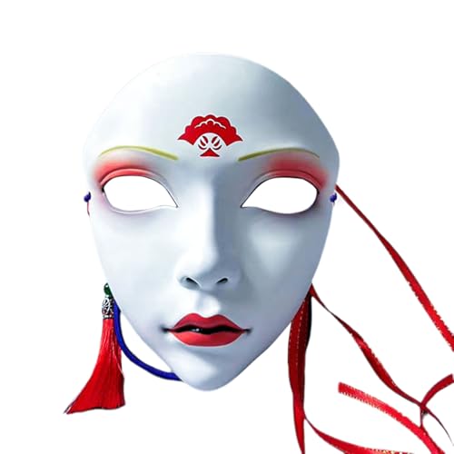 TiaoBug Japanische Anime Maske mit Quasten Kabuki Kitsune Vollgesichtsmaske für Halloween Madi Grad Party Typ J One Size von TiaoBug