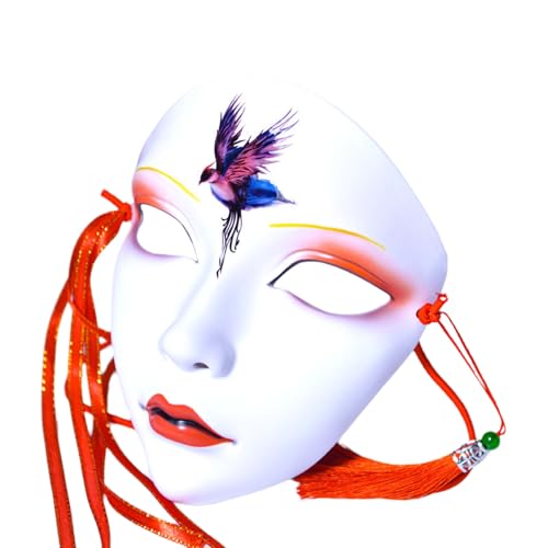 TiaoBug Japanische Anime Maske mit Quasten Kabuki Kitsune Vollgesichtsmaske für Halloween Madi Grad Party Typ K One Size von TiaoBug