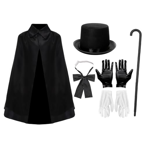 TiaoBug Jr Magier Kostüm Set Jr Magic Cape Zylinder Handschuhe Fliege Zauberstab für Halloween Party Geben Sie L ein One Size von TiaoBug