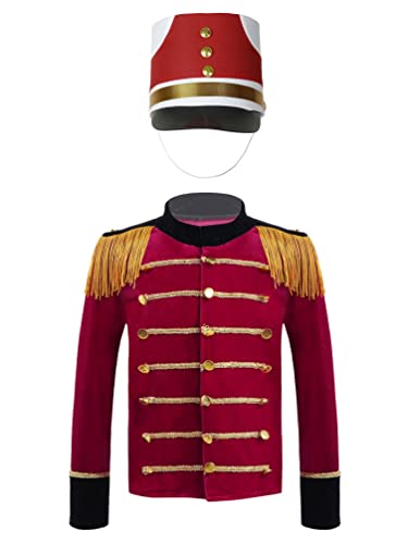 TiaoBug Jungen Mantel Stehkragen Jacke Lang Kinderkostüm Prinz Cosplay Militär Uniform Frack Gothic Weihnachten Halloween Fasching Kostüm Rot A I 110-116 von TiaoBug