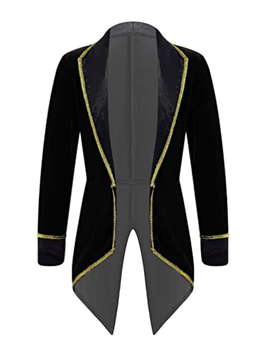 TiaoBug Jungen Mantel Stehkragen Jacke Lang Kinderkostüm Prinz Cosplay Militär Uniform Frack Gothic Weihnachten Halloween Fasching Kostüm Schwarz F 170-176 von TiaoBug