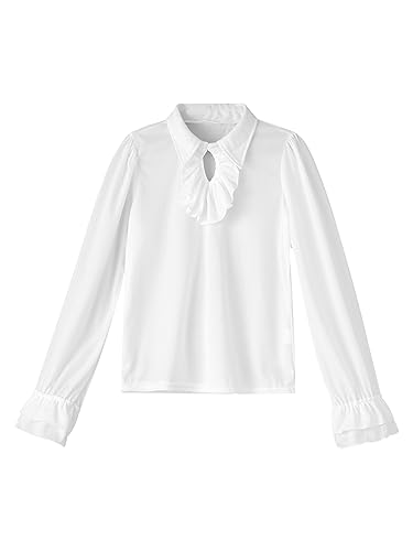 TiaoBug Jungen Piraten Hemd Kentkragen Langarm Oberhemd mit Jabot Party T-Shirt Volants Shirts Loose Fit Oberteile Weiß A 92-104 von TiaoBug