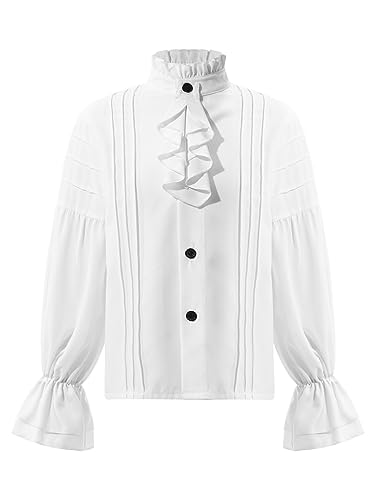 TiaoBug Jungen Piraten Hemd Kentkragen Langarm Oberhemd mit Jabot Party T-Shirt Volants Shirts Loose Fit Oberteile Weiß B 158-164 TiaoBug Jungen Piraten Hemd Kentkragen Langarm Oberhemd mit Jabot Party T-Shirt Volants Shirts Loose Fit Oberteile Weiß B 158-164 von TiaoBug
