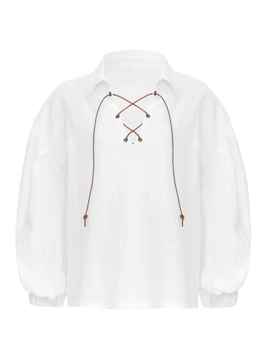 TiaoBug Jungen Piraten Hemd Kentkragen Langarm Oberhemd mit Jabot Party T-Shirt Volants Shirts Loose Fit Oberteile Weiß C 140-152 TiaoBug Jungen Piraten Hemd Kentkragen Langarm Oberhemd mit Jabot Party T-Shirt Volants Shirts Loose Fit Oberteile Weiß C 140-152 von TiaoBug