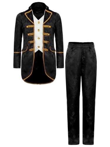 TiaoBug Jungen Renaissance Anzug Set Mittelalterliche Anzugjacke mit Victorianische Lange Hose Kinder Festlich Sakko Smoking Militärische Uniformen Schwarz 134-140 TiaoBug Jungen Renaissance Anzug Set Mittelalterliche Anzugjacke mit Victorianische Lange Hose Kinder Festlich Sakko Smoking Militärische Uniformen Schwarz 134-140 von TiaoBug