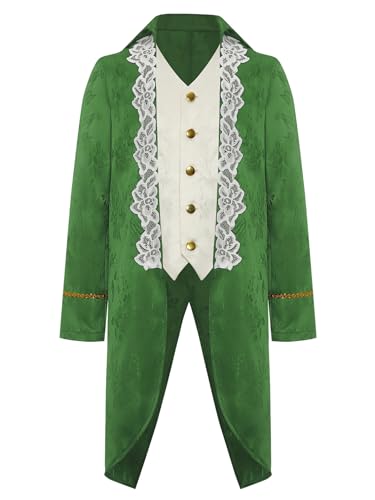 TiaoBug Jungen Vintage Frack Steampunk Gothic Jacke Blumenmuster Mantel Mittelalter Gehrock mit Spitzen Saum Knöpfe Fasching Karneval Cosplay Kostüm Outwear Grün 170 von TiaoBug