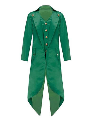 TiaoBug Jungen Vintage Frack Steampunk Gothic Jacke Mantel Mittelalter Gehrock Fasching Karneval Party Kostüm Outwear Dunkelgrün 158-164 von TiaoBug