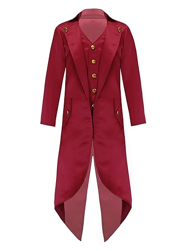 TiaoBug Jungen Vintage Frack Steampunk Gothic Jacke Mantel Mittelalter Gehrock Fasching Karneval Party Kostüm Outwear Rot 170-176 TiaoBug Jungen Vintage Frack Steampunk Gothic Jacke Mantel Mittelalter Gehrock Fasching Karneval Party Kostüm Outwear Rot 170-176 von TiaoBug
