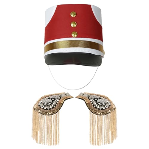 TiaoBug Kinder Band Major Hut Quasten Schulterklappen Set Nussknacker Hut Mädchen Junge Kopfabdeckung Epauletten Cosplay Halloween Karneval Fasching Gold & Typ B One Size von TiaoBug