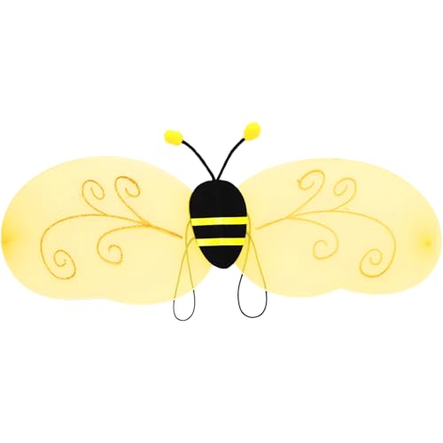TiaoBug Kinder Bienen Kostüm Mädchen Süße Bienenflügel Hummel Stirnband Halloween Elf Feen Flügel Tier Cosplay Fasching Typ C-2 One Size von TiaoBug