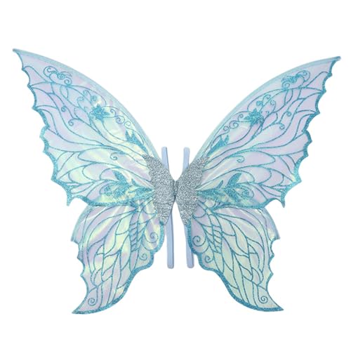 TiaoBug Kinder Feenflügel Schmetterlingsflügel Glitzernde Feenflügel Prinzessin Fairy Wings Zauberwelt Elfenflügel Halloween Karneval Kostümpartys Blau One Size von TiaoBug