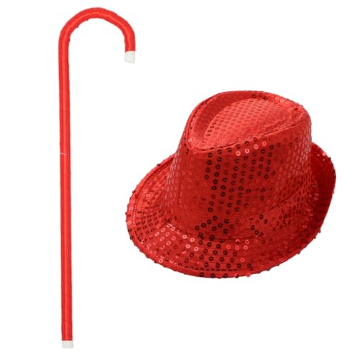 TiaoBug Kinder Halloween Pailletten Fedorahut Tanzstock Set Jazz Hut Dance Street Hut Kopfabdeckung Cosplay Maskerade Karneval Accessoires Rot One Size TiaoBug Kinder Halloween Pailletten Fedorahut Tanzstock Set Jazz Hut Dance Street Hut Kopfabdeckung Cosplay Maskerade Karneval Accessoires Rot One Size von TiaoBug