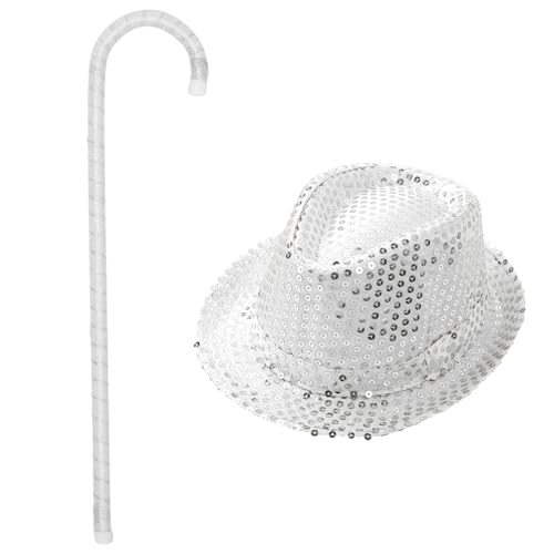 TiaoBug Kinder Halloween Pailletten Fedorahut Tanzstock Set Jazz Hut Dance Street Hut Kopfabdeckung Cosplay Maskerade Karneval Accessoires Silber One Size TiaoBug Kinder Halloween Pailletten Fedorahut Tanzstock Set Jazz Hut Dance Street Hut Kopfabdeckung Cosplay Maskerade Karneval Accessoires Silber One Size von TiaoBug