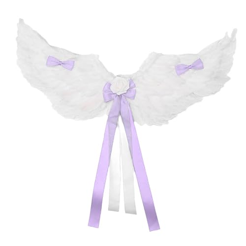 TiaoBug Lolita-Engelsflügel mit Schleifenblumenband für Frauen und Mädchen Halloween-Cosplay-Party Lila Einheitsgröße von TiaoBug