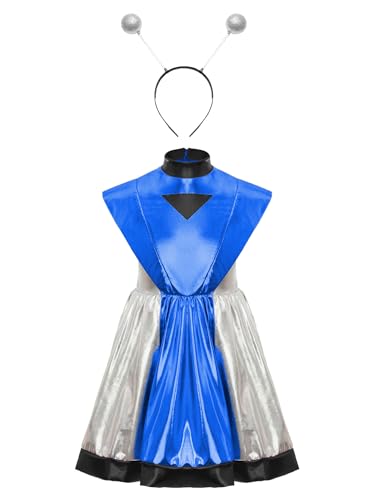TiaoBug Mädchen Alien Kostüm Kurzarm Lack Leder Kleid Farbblock Rollkragen Partykleid mit Faltenrock Space Heldin Haarreifen Weltraum Cosplay Outfits Königsblau Silber 170 TiaoBug Mädchen Alien Kostüm Kurzarm Lack Leder Kleid Farbblock Rollkragen Partykleid mit Faltenrock Space Heldin Haarreifen Weltraum Cosplay Outfits Königsblau Silber 170 von TiaoBug