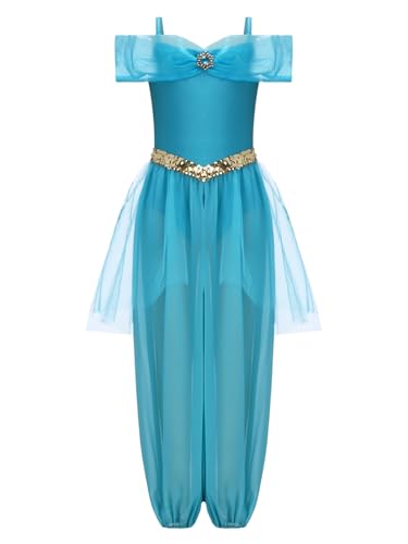 TiaoBug Mädchen Bauchtanz Kostüm Drop Shoulder Top und Weites Bein Hose Glitzer Gürtel Spaghettiträger Jumpsuit Overall Arabische Prinzessin Tanzkostüm Blau 146-152 TiaoBug Mädchen Bauchtanz Kostüm Drop Shoulder Top und Weites Bein Hose Glitzer Gürtel Spaghettiträger Jumpsuit Overall Arabische Prinzessin Tanzkostüm Blau 146-152 von TiaoBug