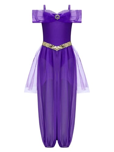 TiaoBug Mädchen Bauchtanz Kostüm Drop Shoulder Top und Weites Bein Hose Glitzer Gürtel Spaghettiträger Jumpsuit Overall Arabische Prinzessin Tanzkostüm Violett 134-140 TiaoBug Mädchen Bauchtanz Kostüm Drop Shoulder Top und Weites Bein Hose Glitzer Gürtel Spaghettiträger Jumpsuit Overall Arabische Prinzessin Tanzkostüm Violett 134-140 von TiaoBug