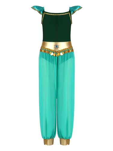 TiaoBug Mädchen Bauchtanz Kostüm Kurze Puffärmel Jumpsuit mit Metallic Gürtel Münze Anhänger Overall mit Chiffon Hose Arabische Prinzessin Tanzkostüm Grün 158-164 TiaoBug Mädchen Bauchtanz Kostüm Kurze Puffärmel Jumpsuit mit Metallic Gürtel Münze Anhänger Overall mit Chiffon Hose Arabische Prinzessin Tanzkostüm Grün 158-164 von TiaoBug