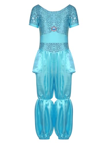 TiaoBug Mädchen Bauchtanz Kostüm Pailletten Jumpsuit Overall Kurzarm Top und Weites Bein Hose Prinzessin Tanzkostüm Halloween Fasching Verkleidung Himmelblau 158-164 TiaoBug Mädchen Bauchtanz Kostüm Pailletten Jumpsuit Overall Kurzarm Top und Weites Bein Hose Prinzessin Tanzkostüm Halloween Fasching Verkleidung Himmelblau 158-164 von TiaoBug
