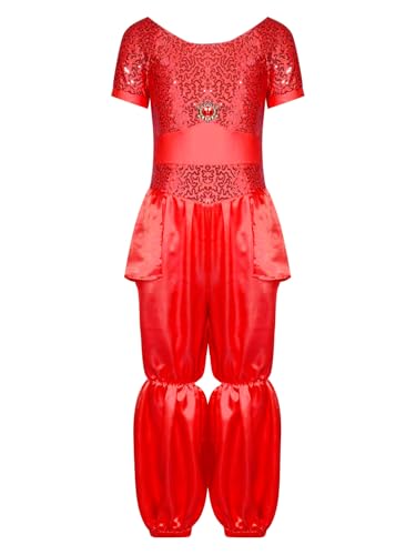 TiaoBug Mädchen Bauchtanz Kostüm Pailletten Jumpsuit Overall Kurzarm Top und Weites Bein Hose Prinzessin Tanzkostüm Halloween Fasching Verkleidung Rot 158-164 TiaoBug Mädchen Bauchtanz Kostüm Pailletten Jumpsuit Overall Kurzarm Top und Weites Bein Hose Prinzessin Tanzkostüm Halloween Fasching Verkleidung Rot 158-164 von TiaoBug