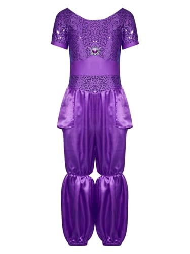 TiaoBug Mädchen Bauchtanz Kostüm Pailletten Jumpsuit Overall Kurzarm Top und Weites Bein Hose Prinzessin Tanzkostüm Halloween Fasching Verkleidung Violett 146-152 TiaoBug Mädchen Bauchtanz Kostüm Pailletten Jumpsuit Overall Kurzarm Top und Weites Bein Hose Prinzessin Tanzkostüm Halloween Fasching Verkleidung Violett 146-152 von TiaoBug