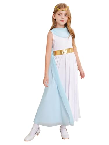 TiaoBug Mädchen Festliches Toga Kleid Kleid mit Chiffon Umschlagtücher Stole Partykleid mit Griechische Königin Lorbeerkranz Krone Römerin Cosplay Outfits Hellblau 110-116 TiaoBug Mädchen Festliches Toga Kleid Kleid mit Chiffon Umschlagtücher Stole Partykleid mit Griechische Königin Lorbeerkranz Krone Römerin Cosplay Outfits Hellblau 110-116 von TiaoBug