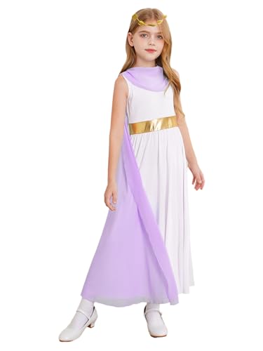 TiaoBug Mädchen Festliches Toga Kleid Kleid mit Chiffon Umschlagtücher Stole Partykleid mit Griechische Königin Lorbeerkranz Krone Römerin Cosplay Outfits Lila 134-140 TiaoBug Mädchen Festliches Toga Kleid Kleid mit Chiffon Umschlagtücher Stole Partykleid mit Griechische Königin Lorbeerkranz Krone Römerin Cosplay Outfits Lila 134-140 von TiaoBug