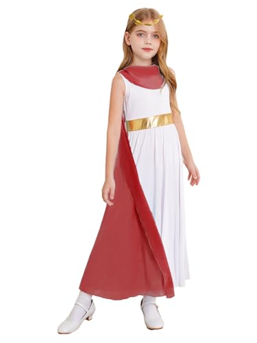 TiaoBug Mädchen Festliches Toga Kleid Kleid mit Chiffon Umschlagtücher Stole Partykleid mit Griechische Königin Lorbeerkranz Krone Römerin Cosplay Outfits Weinrot 134-140 TiaoBug Mädchen Festliches Toga Kleid Kleid mit Chiffon Umschlagtücher Stole Partykleid mit Griechische Königin Lorbeerkranz Krone Römerin Cosplay Outfits Weinrot 134-140 von TiaoBug