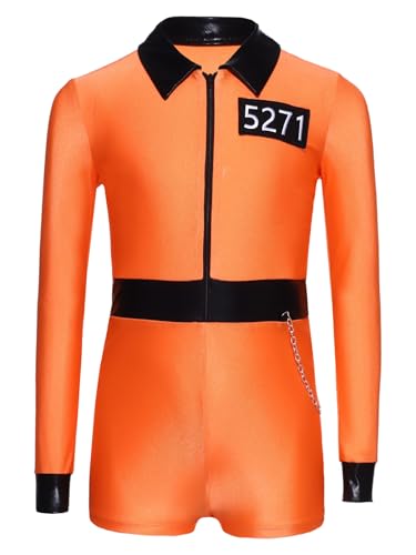 TiaoBug Mädchen Häftlingen Kostüm Gefangener Anzug Jumpsuit Kentkragen Kurz Overalls mit Reisverschluss Gefängnis Uniform Kinder Halloween Outfits Orange 158-164 TiaoBug Mädchen Häftlingen Kostüm Gefangener Anzug Jumpsuit Kentkragen Kurz Overalls mit Reisverschluss Gefängnis Uniform Kinder Halloween Outfits Orange 158-164 von TiaoBug