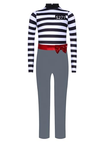 TiaoBug Mädchen Halloween Sträfling Kostüm Gestreift Gefangener Anzug Langarm Jumpsuit Overalls mit Reisverschluss Kinder Einheitliche Uniform aus Gefängnis Outfits Grau 170 TiaoBug Mädchen Halloween Sträfling Kostüm Gestreift Gefangener Anzug Langarm Jumpsuit Overalls mit Reisverschluss Kinder Einheitliche Uniform aus Gefängnis Outfits Grau 170 von TiaoBug
