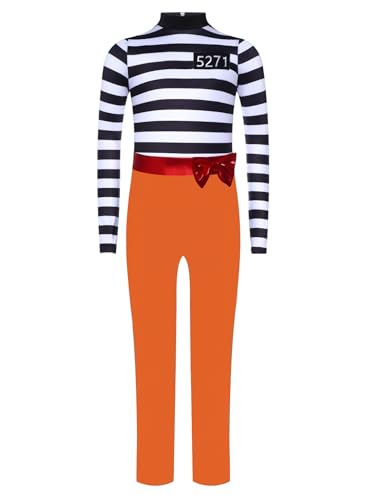 TiaoBug Mädchen Halloween Sträfling Kostüm Gestreift Gefangener Anzug Langarm Jumpsuit Overalls mit Reisverschluss Kinder Einheitliche Uniform aus Gefängnis Outfits Orange 170 TiaoBug Mädchen Halloween Sträfling Kostüm Gestreift Gefangener Anzug Langarm Jumpsuit Overalls mit Reisverschluss Kinder Einheitliche Uniform aus Gefängnis Outfits Orange 170 von TiaoBug