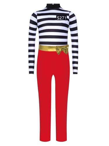 TiaoBug Mädchen Halloween Sträfling Kostüm Gestreift Gefangener Anzug Langarm Jumpsuit Overalls mit Reisverschluss Kinder Einheitliche Uniform aus Gefängnis Outfits Rot 134-140 TiaoBug Mädchen Halloween Sträfling Kostüm Gestreift Gefangener Anzug Langarm Jumpsuit Overalls mit Reisverschluss Kinder Einheitliche Uniform aus Gefängnis Outfits Rot 134-140 von TiaoBug