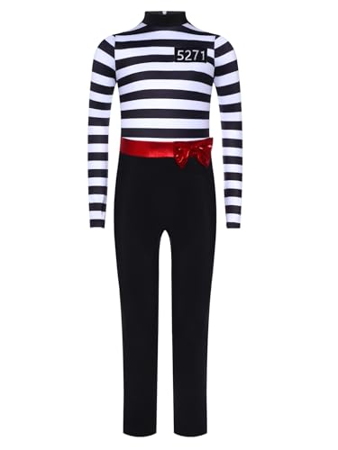 TiaoBug Mädchen Halloween Sträfling Kostüm Gestreift Gefangener Anzug Langarm Jumpsuit Overalls mit Reisverschluss Kinder Einheitliche Uniform aus Gefängnis Outfits Schwarz 170 TiaoBug Mädchen Halloween Sträfling Kostüm Gestreift Gefangener Anzug Langarm Jumpsuit Overalls mit Reisverschluss Kinder Einheitliche Uniform aus Gefängnis Outfits Schwarz 170 von TiaoBug