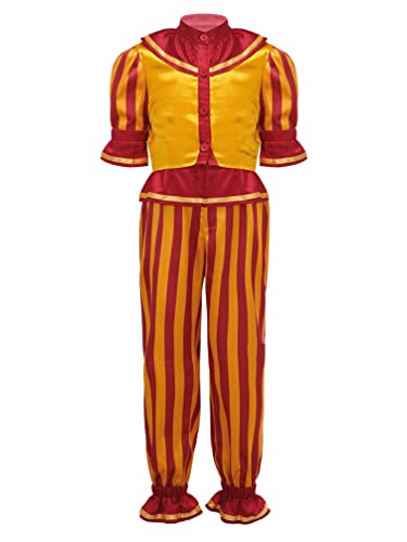 TiaoBug Mädchen Jungen Halloween Kostüm Sonne Clown aus Five Nights at Freddy's Figur Fans Cosplay Verkleidung Langarmhemd und Streifen Hose Gelb 170-176 von TiaoBug
