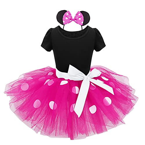 TiaoBug Mädchen Kostüm Kleid für Kinder - Baby Kleid Polka Dots Prinzessin Kostüm Karneval Party Kleid mit Haarreif Dunkel Rosa 80 von TiaoBug