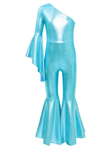 TiaoBug Mädchen Metallic Jumpsuit Overall Glockenärmel Turnanzug mit Schlaghose Disco Tanz Kostüm Hippie Jazz Modern Outfits Blau 158-164 TiaoBug Mädchen Metallic Jumpsuit Overall Glockenärmel Turnanzug mit Schlaghose Disco Tanz Kostüm Hippie Jazz Modern Outfits Blau 158-164 von TiaoBug