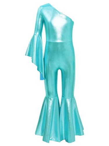 TiaoBug Mädchen Metallic Jumpsuit Overall Glockenärmel Turnanzug mit Schlaghose Disco Tanz Kostüm Hippie Jazz Modern Outfits Blau Grün 122-128 TiaoBug Mädchen Metallic Jumpsuit Overall Glockenärmel Turnanzug mit Schlaghose Disco Tanz Kostüm Hippie Jazz Modern Outfits Blau Grün 122-128 von TiaoBug