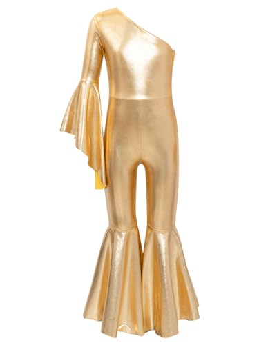 TiaoBug Mädchen Metallic Jumpsuit Overall Glockenärmel Turnanzug mit Schlaghose Disco Tanz Kostüm Hippie Jazz Modern Outfits Gold 146-152 TiaoBug Mädchen Metallic Jumpsuit Overall Glockenärmel Turnanzug mit Schlaghose Disco Tanz Kostüm Hippie Jazz Modern Outfits Gold 146-152 von TiaoBug