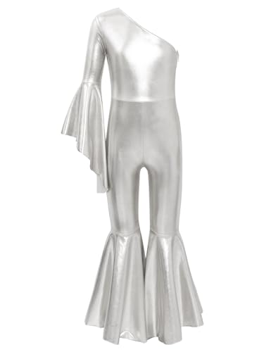 TiaoBug Mädchen Metallic Jumpsuit Overall Glockenärmel Turnanzug mit Schlaghose Disco Tanz Kostüm Hippie Jazz Modern Outfits Silber 158-164 TiaoBug Mädchen Metallic Jumpsuit Overall Glockenärmel Turnanzug mit Schlaghose Disco Tanz Kostüm Hippie Jazz Modern Outfits Silber 158-164 von TiaoBug