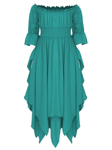 TiaoBug Mädchen Schulterfreies Toga Kleid mit Halbarm Gerafftes Partykleid mit Asymerischem Rock Griechische Königin Midikleid Römerin Cosplay Outfits Grün 158-164 von TiaoBug