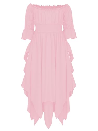 TiaoBug Mädchen Schulterfreies Toga Kleid mit Halbarm Gerafftes Partykleid mit Asymerischem Rock Griechische Königin Midikleid Römerin Cosplay Outfits Rosa 170 von TiaoBug