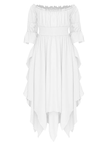 TiaoBug Mädchen Schulterfreies Toga Kleid mit Halbarm Gerafftes Partykleid mit Asymerischem Rock Griechische Königin Midikleid Römerin Cosplay Outfits Weiß 122-128 von TiaoBug