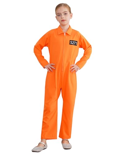 TiaoBug Mädchen Sträfling Kostüm Kinder Gefangener Anzug Jumpsuit Overalls mit Reisverschluss Einheitliche Uniform Im Gefängnis Halloween Outfits Orange 170 TiaoBug Mädchen Sträfling Kostüm Kinder Gefangener Anzug Jumpsuit Overalls mit Reisverschluss Einheitliche Uniform Im Gefängnis Halloween Outfits Orange 170 von TiaoBug