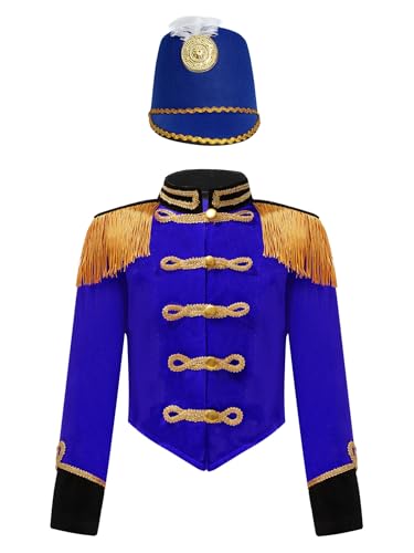 TiaoBug Mädchen Zirkusdirektor Jacke mit Fransen Schulterklappe Epauletten Uniform Militärischer Blazer Mantel Jacket mit Soldaten Mütze Königsblau 158-164 TiaoBug Mädchen Zirkusdirektor Jacke mit Fransen Schulterklappe Epauletten Uniform Militärischer Blazer Mantel Jacket mit Soldaten Mütze Königsblau 158-164 von TiaoBug