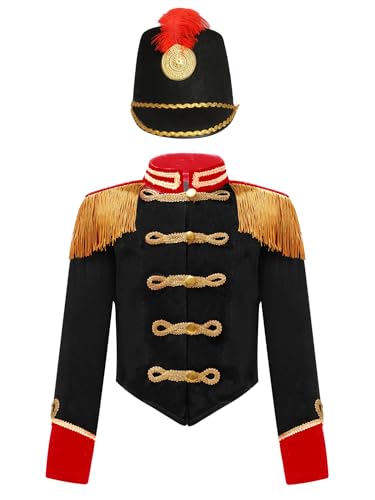 TiaoBug Mädchen Zirkusdirektor Jacke mit Fransen Schulterklappe Epauletten Uniform Militärischer Blazer Mantel Jacket mit Soldaten Mütze Schwarz 134-140 TiaoBug Mädchen Zirkusdirektor Jacke mit Fransen Schulterklappe Epauletten Uniform Militärischer Blazer Mantel Jacket mit Soldaten Mütze Schwarz 134-140 von TiaoBug