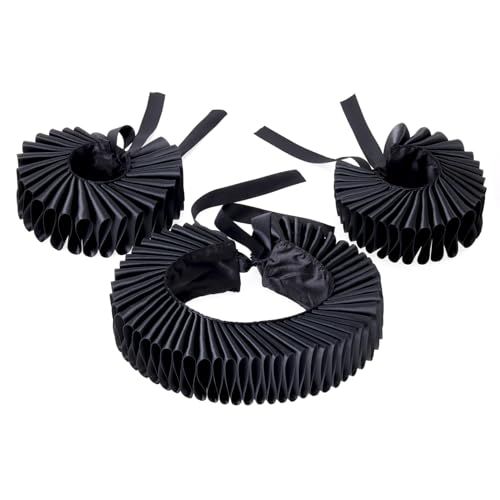 TiaoBug Renaissance Plissee Kragen mit Ärmel Manschetten Viktorianisch Ruffle Halskrause Armbänder Cosplay Mottoparty Schwarz One Size TiaoBug Renaissance Plissee Kragen mit Ärmel Manschetten Viktorianisch Ruffle Halskrause Armbänder Cosplay Mottoparty Schwarz One Size von TiaoBug