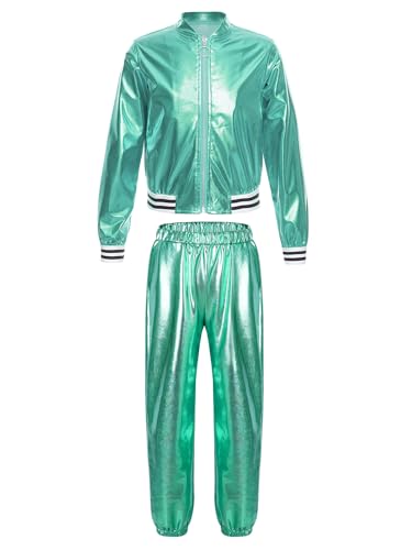 TiaoBug Unisex Kinder 80er Jahre Trainingsanzug Retro Kostüm Metallic Jogger Jogginganzug Jacke und Hose Disco Jazz Tanz Outfits Set Blau Grün 158-164 TiaoBug Unisex Kinder 80er Jahre Trainingsanzug Retro Kostüm Metallic Jogger Jogginganzug Jacke und Hose Disco Jazz Tanz Outfits Set Blau Grün 158-164 von TiaoBug