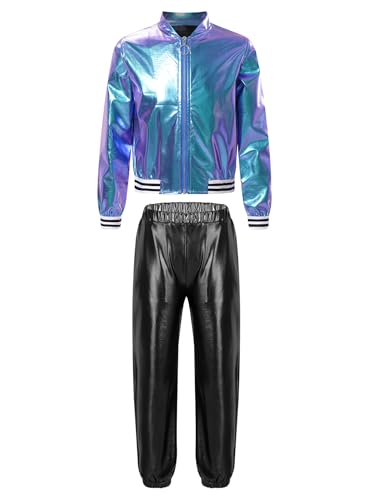 TiaoBug Unisex Kinder 80er Jahre Trainingsanzug Retro Kostüm Metallic Jogger Jogginganzug Jacke und Hose Disco Jazz Tanz Outfits Set Bunt 134-140 TiaoBug Unisex Kinder 80er Jahre Trainingsanzug Retro Kostüm Metallic Jogger Jogginganzug Jacke und Hose Disco Jazz Tanz Outfits Set Bunt 134-140 von TiaoBug
