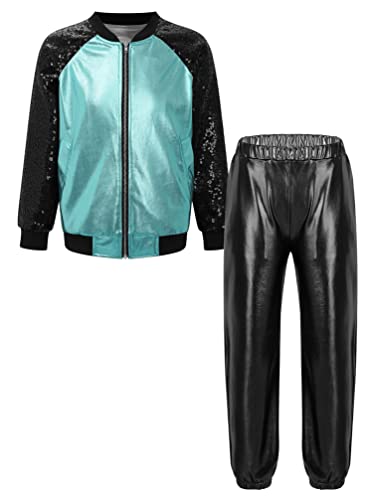 TiaoBug Unisex Kinder 80er Jahre Trainingsanzug Retro Kostüm Metallic Jogger Jogginganzug Jacke und Hose Disco Jazz Tanz Outfits Set Lake Blau&Schwarz A 134-140 TiaoBug Unisex Kinder 80er Jahre Trainingsanzug Retro Kostüm Metallic Jogger Jogginganzug Jacke und Hose Disco Jazz Tanz Outfits Set Lake Blau&Schwarz A 134-140 von TiaoBug