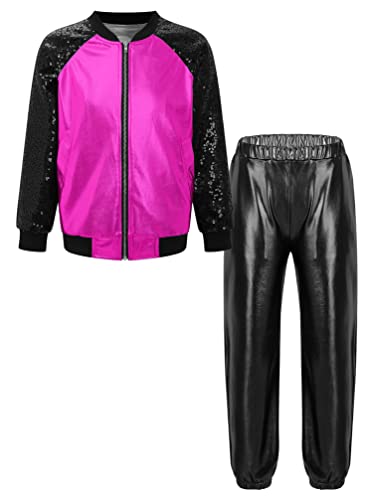 TiaoBug Unisex Kinder 80er Jahre Trainingsanzug Retro Kostüm Metallic Jogger Jogginganzug Jacke und Hose Disco Jazz Tanz Outfits Set Rose&Schwarz A 122-128 TiaoBug Unisex Kinder 80er Jahre Trainingsanzug Retro Kostüm Metallic Jogger Jogginganzug Jacke und Hose Disco Jazz Tanz Outfits Set Rose&Schwarz A 122-128 von TiaoBug